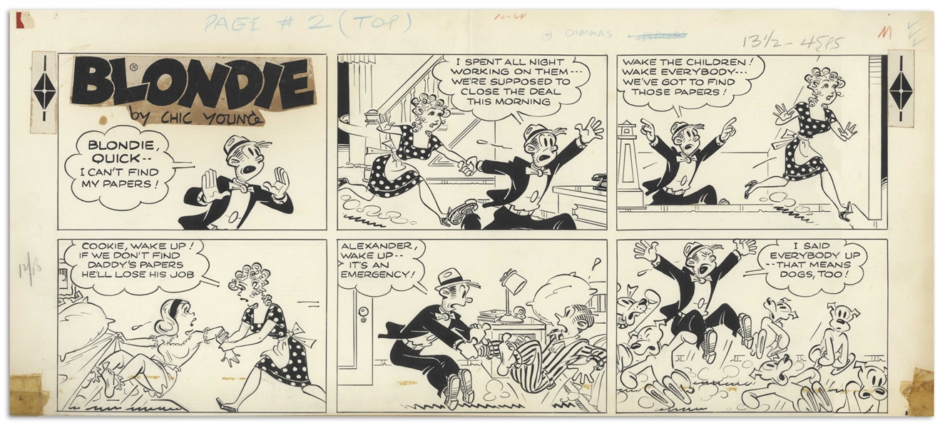 Chic Young Hand-Drawn ''Blondie'' Sunday Comic Strip From 1966 -- Dagwood's Family Turns on Him